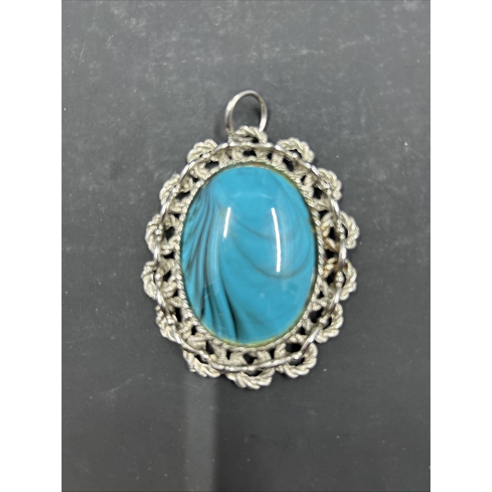 Vintage Pendant Faux Turquoise And Silvertone pendant Only‎